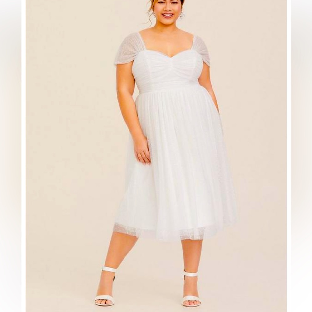 Torrid Ivory Dot Mesh Midi Skater Wedding Dress